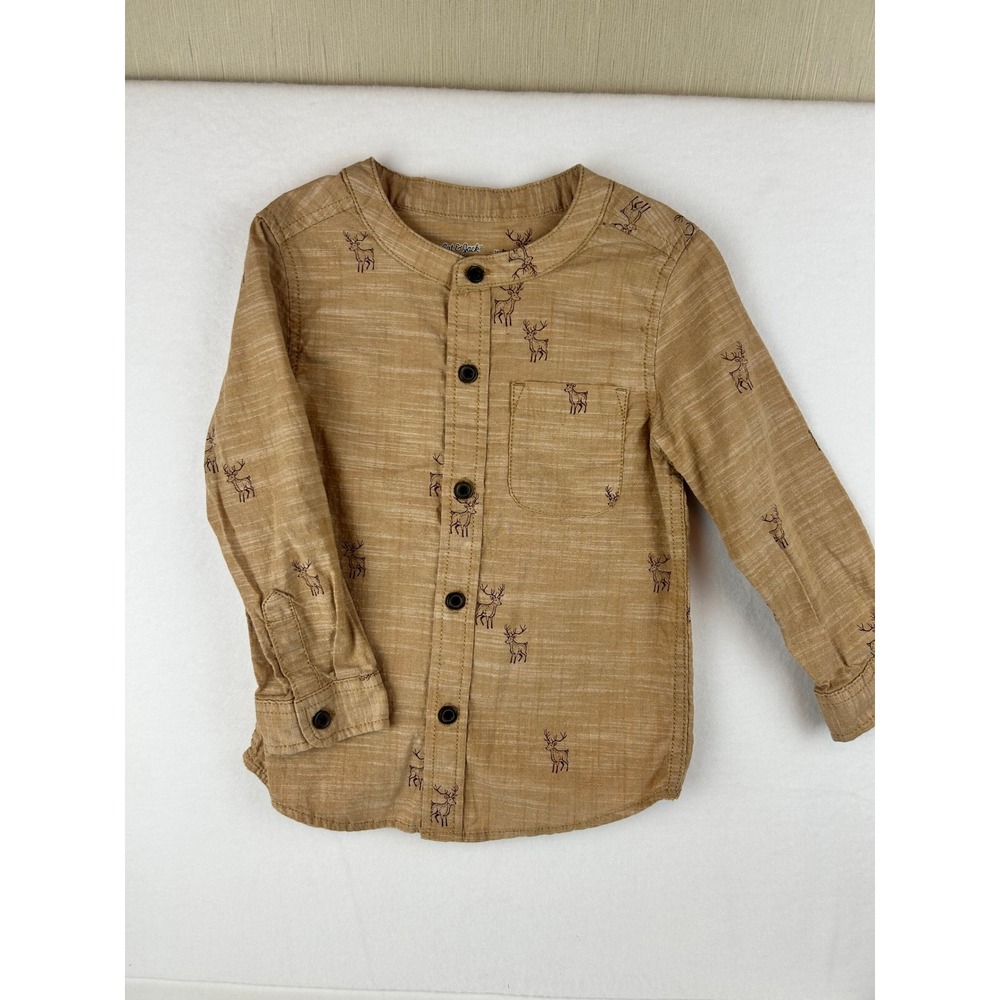 Cat &‎ Jack Toddler Boys Tan Deer Print Long Sleeve Button Down Shirt 3T